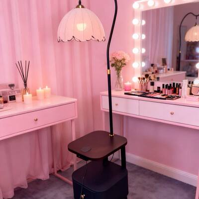 2025法式中古风床头柜卧室小型窄实木替代简易创意置物架台灯一体