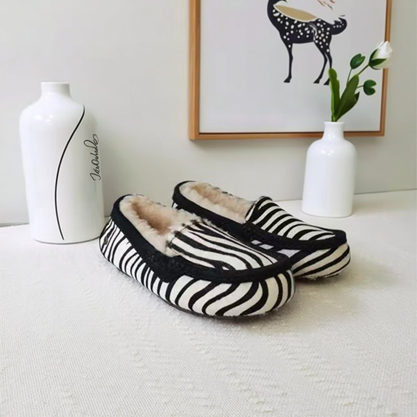 【秀履】U骥冬季斑马色马毛全羊毛衬里时尚平底休闲女鞋豆豆鞋 35,女鞋,乐福鞋（豆豆鞋）,淘宝优惠券,粉丝福利购,淘宝优惠卷