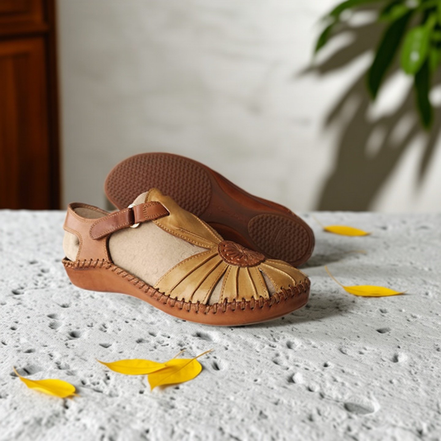 Pikolinos派高雁夏季拼色牛皮舒适透气平底休闲女士包头凉鞋 35,女鞋,一字带凉鞋,淘宝优惠券,粉丝福利购,淘宝优惠卷