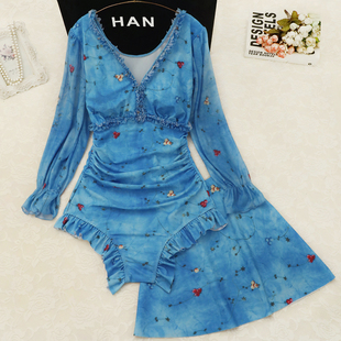 泳衣女连体两件套微胖女孩显瘦遮肉新款 清爽显白夏季 蓝海记忆