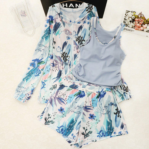 连帽罩衫运动三件套泳衣女