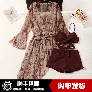 泳衣女2021新款仙女范韩国ins三件套罩衫性感遮肚显瘦保守泡温泉
