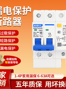 正品家用漏电断路器开关DZ47LE-63 1P2P3P+N4P空气开关带漏保空开