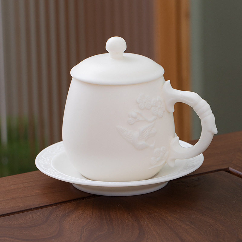 德化白瓷茶杯办公室主人杯茶水分离杯素烧羊脂玉白瓷杯高档礼品杯,餐饮具,茶杯,淘宝优惠券,粉丝福利购,淘宝优惠卷