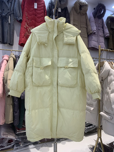 韩版羽绒服女冬季新款中长款过膝收腰加厚设计感白鸭绒连帽女外套