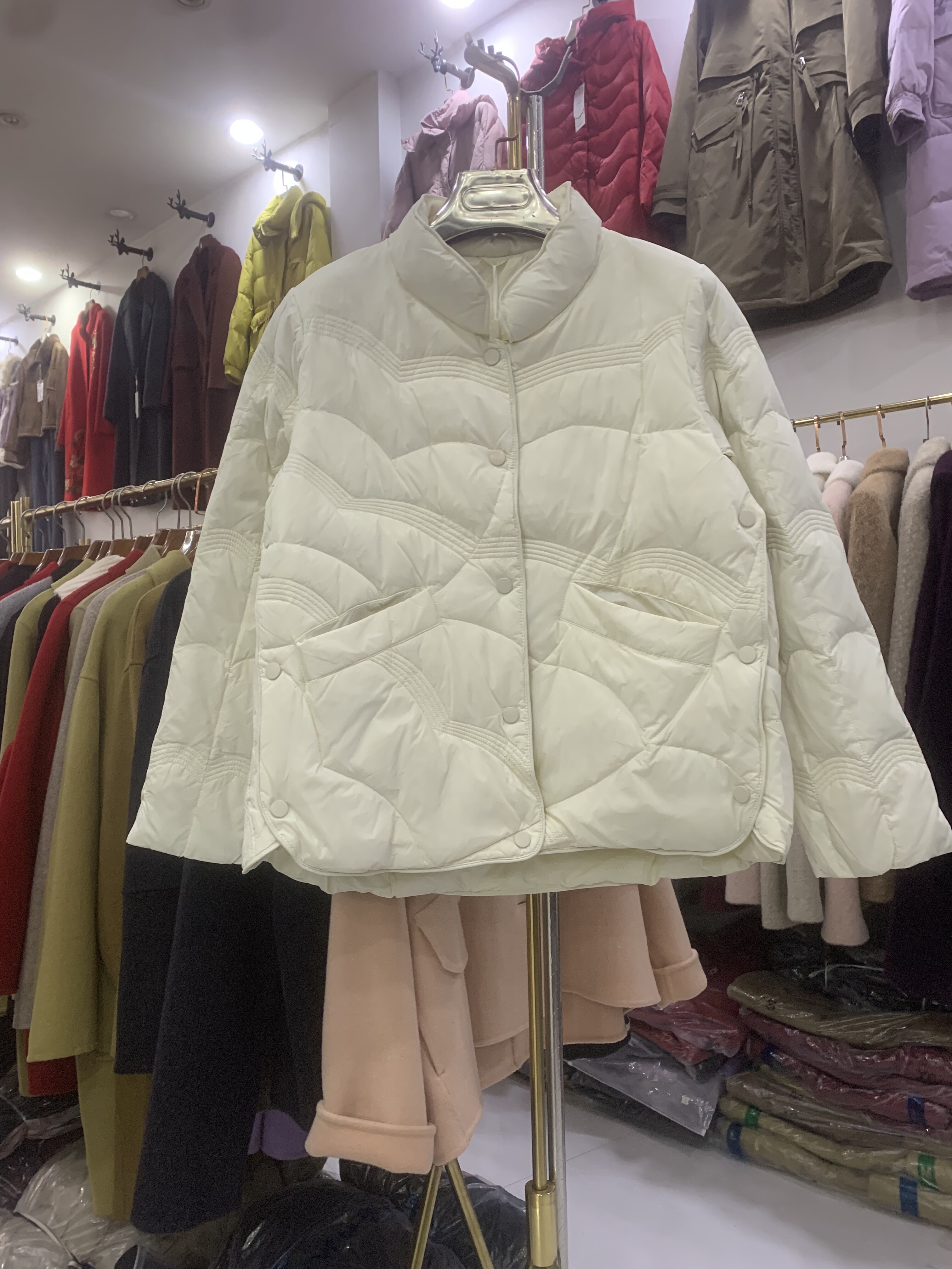 白鸭绒薄款羽绒服女短款立领无帽轻薄中年女装冬装新款百搭黑色