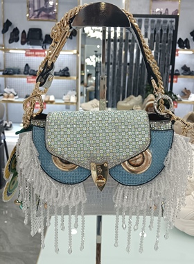 singsing1979猫头鹰面具包时尚烫钻手提单肩斜挎链条小方包