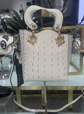 singsing1979喜马拉雅白色戴妃包真皮鳄鱼纹女高级感手提单肩斜挎