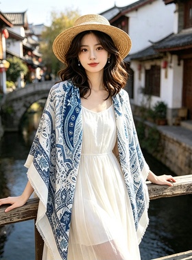 韩版棉麻印花防晒巾空调房大披肩