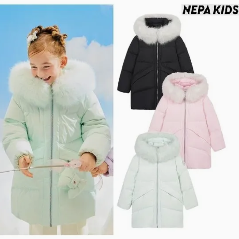 反季特价 韩国代购 NEPA耐葩 25冬 儿童加厚中长款连帽鹅绒羽绒服