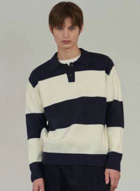 韩国正品代购 Mind Bridge25冬宽松男士条纹针织衫MZKT7107