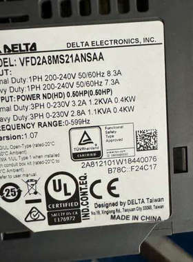 变频器VFD2A8MS21ANSAA,非常，9成.询价