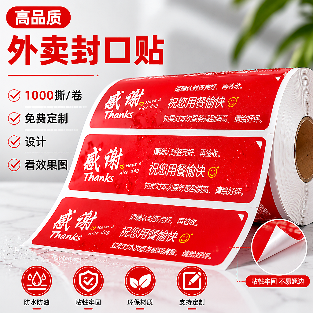 外卖封口贴防水封条封签防撕定制