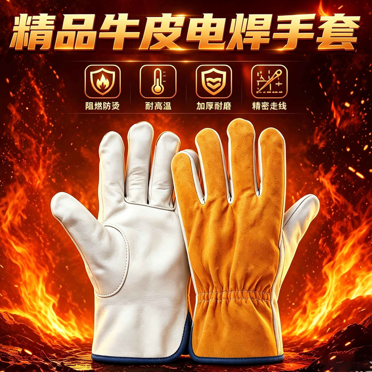 牛皮电焊手套隔热耐高温焊工专用舒适耐磨焊接工作防烫劳保手套