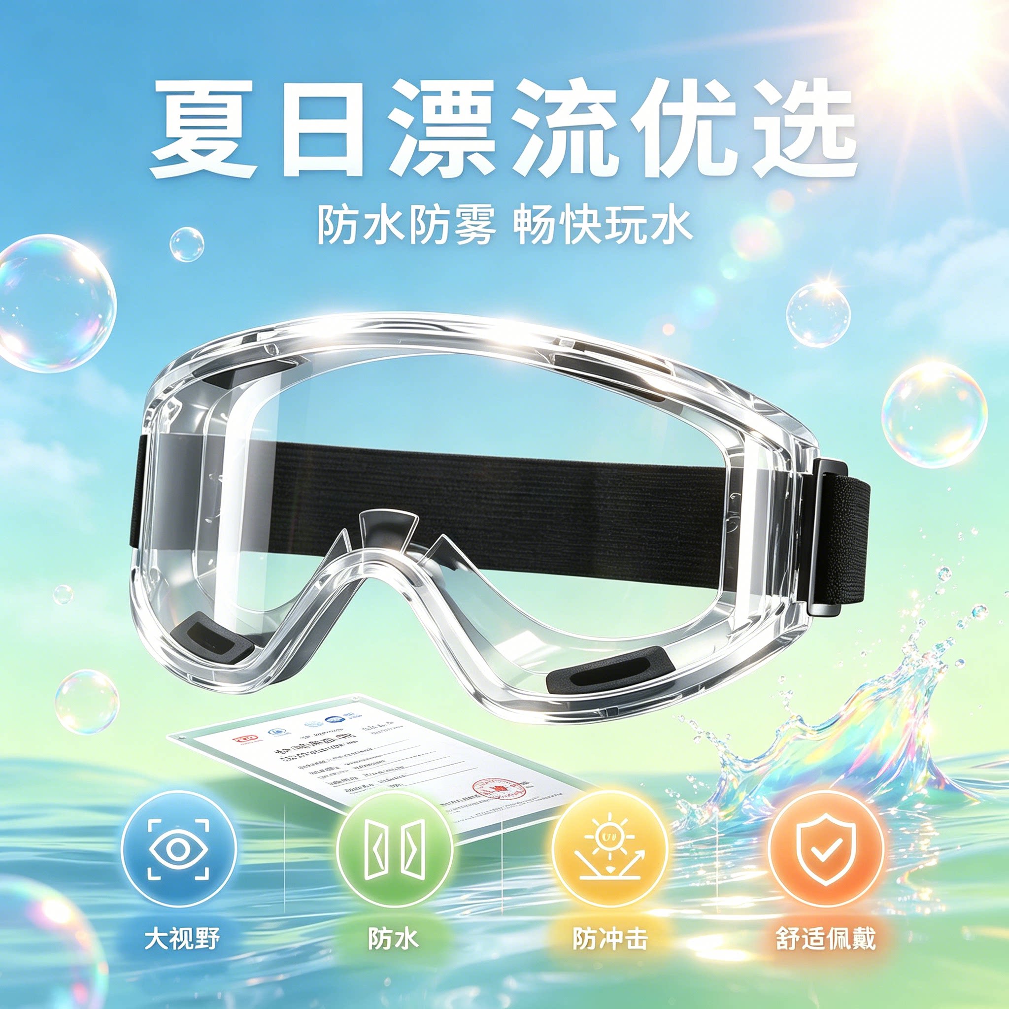 漂流护目镜防水可戴眼镜高清防雾