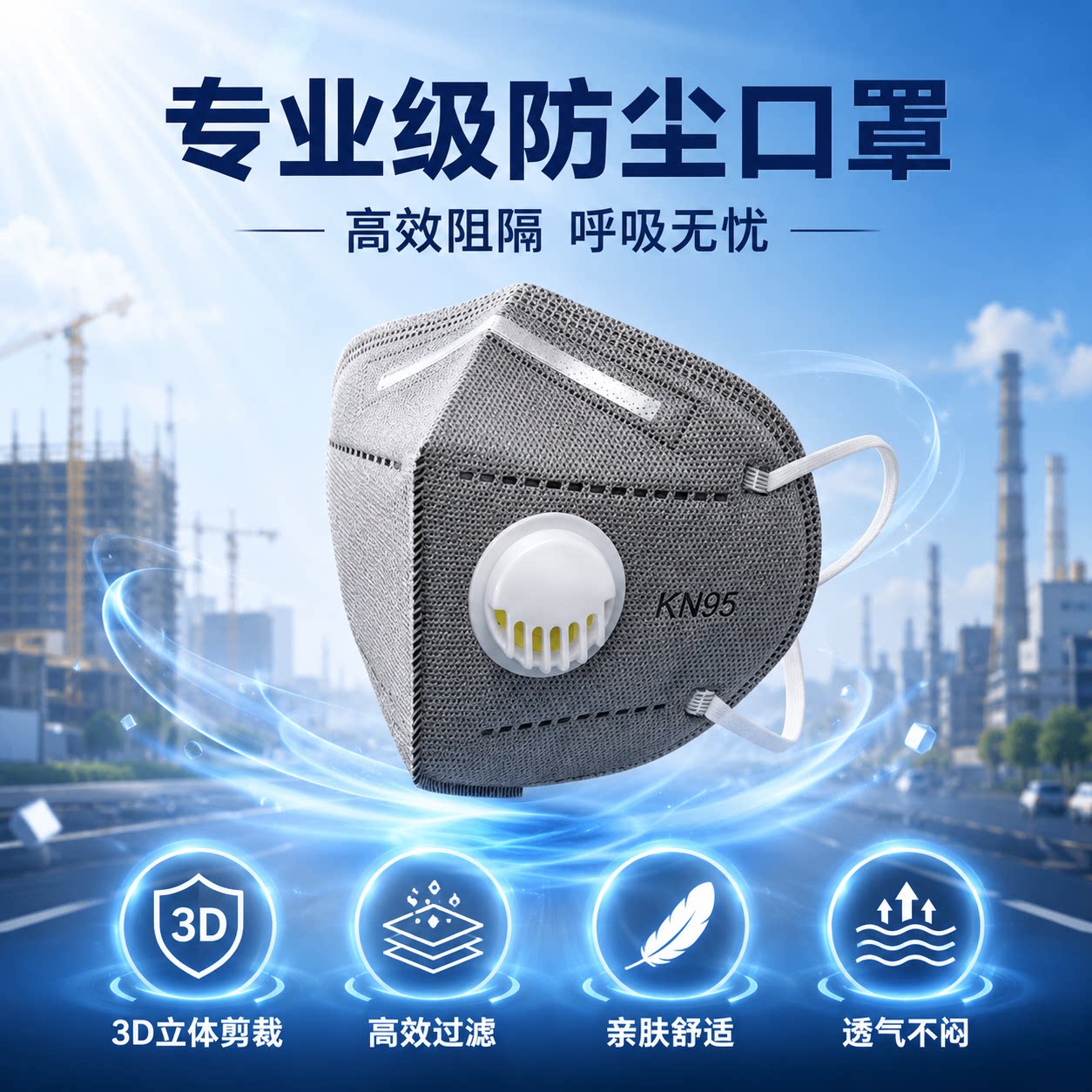 kn95呼吸阀口罩工业防尘厂家批发