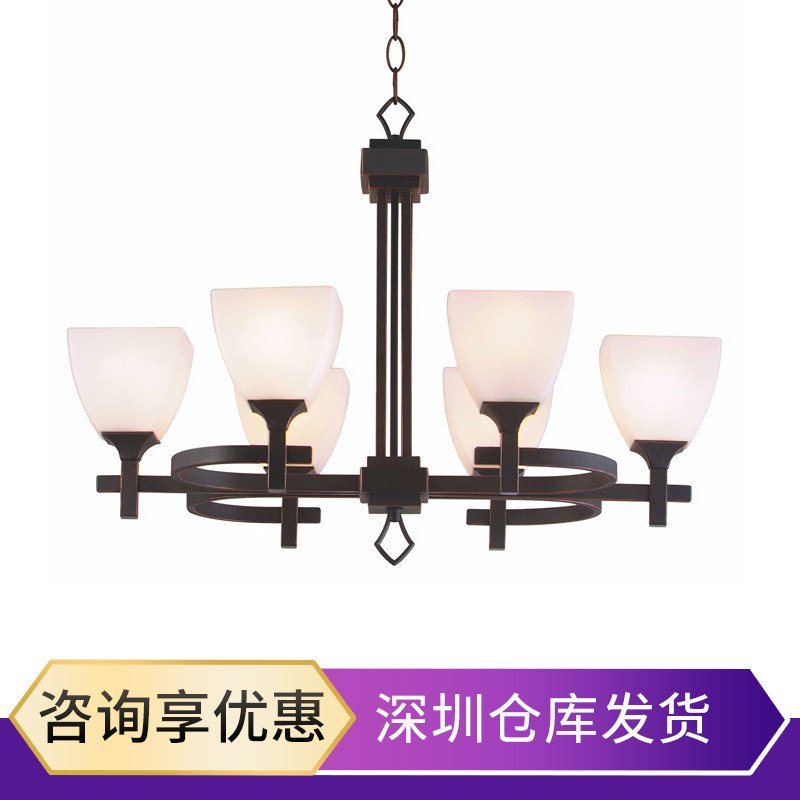 美式客厅酒店民宿照明6头吊灯照明简美风格简约欧美灯饰复古乡村