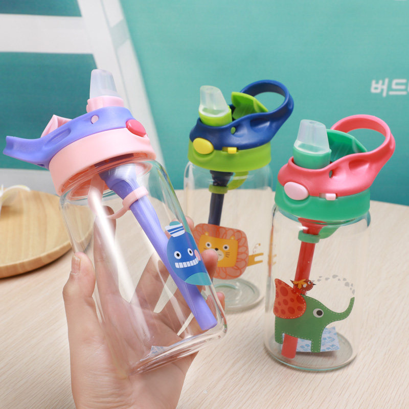 夏季儿童玻璃杯吸管水瓶可爱女防漏宝宝水壶幼儿园防摔小学生便携