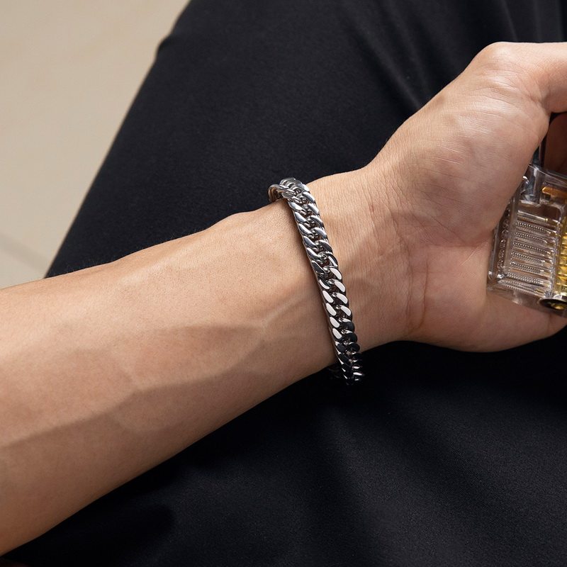 欧美ins网红纯色钛钢古巴手链嘻哈潮流百搭情侣简约手环男女冷淡