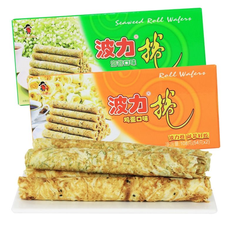 波力蛋卷海苔味108g盒鸡蛋酥性零食饼干糕点网红小吃下午茶点心