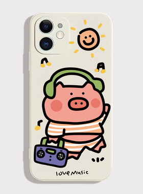 音乐小猪~趣味卡通可爱iPhone13苹果15pro max华为p60/p50小米14新款12适用oppo荣耀90一加11硅胶手机壳xs/xr