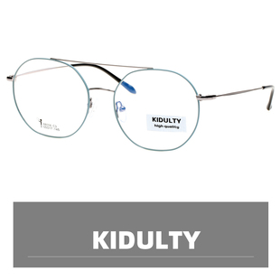 KIDULTY眼镜 设计师款复古双梁圆近视眼镜框潮流时尚眼睛框镜架蓝