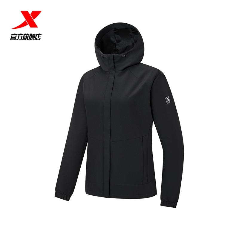 特步外套女款2025秋冬季新款连帽开衫户外运动双层风衣9751281600