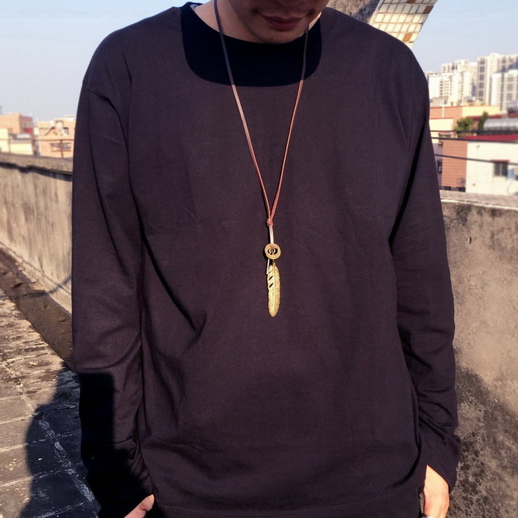 挂件潮人男毛衣项链复古百搭羽毛吊坠长款个性创意十字架配饰新品