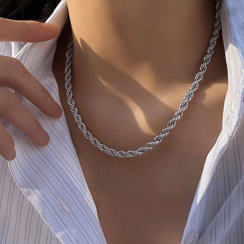 欧美跨境饰品简约麻花链choker项链精致百搭简约优雅项圈素链男女