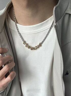 小众撞色金银钛钢蛇骨项链