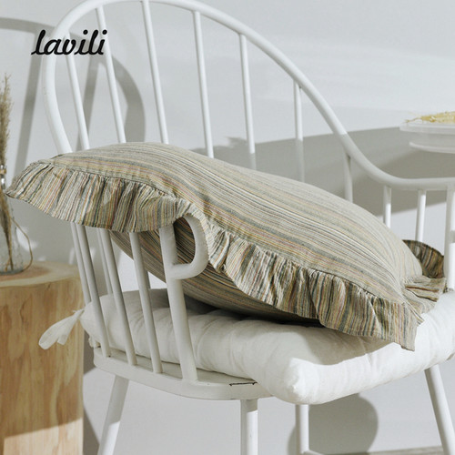 自然侘寂棉麻条纹花边抱枕