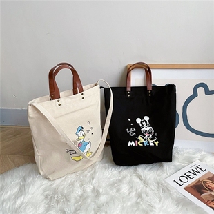 迪*尼米奇唐老鸭简约卡通加厚帆布包带拉链百搭斜挎包逛街手拎包