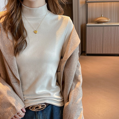 2025新款女士长袖打底衫内搭德绒高级感保暖加厚正肩纯色外穿上衣