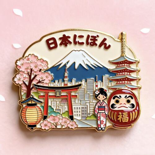 日本富士山樱花吉祥物金属冰箱贴