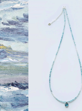 s925银天然石海蓝宝项链配饰高级感锁骨链女轻奢小众吊坠颈链