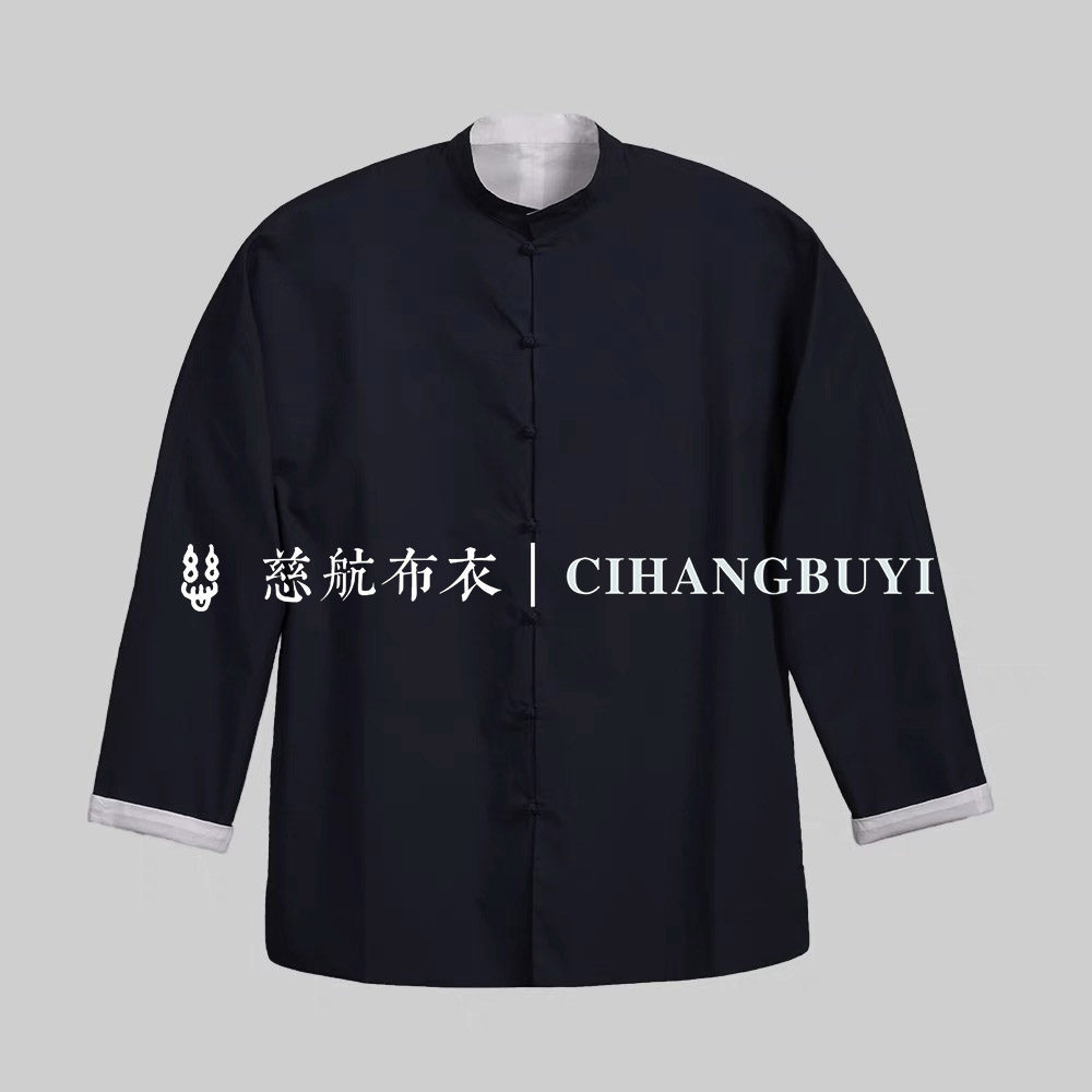 新中式蓝白双层七分袖纯棉衬衫