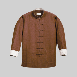 「慈航布衣」传统中式立领咖啡色棉麻外套