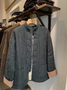 慈航布衣传统盘扣墨绿色亚麻棉衣新款