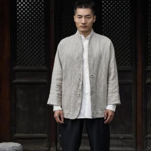 中式交领外套淡青色羊毛