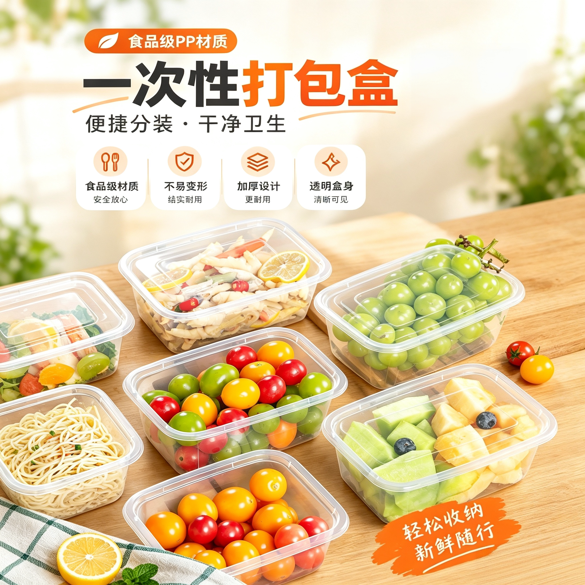 一次性保鲜盒食品级加厚耐低温锁鲜防串味轻食减脂餐水果捞打包盒