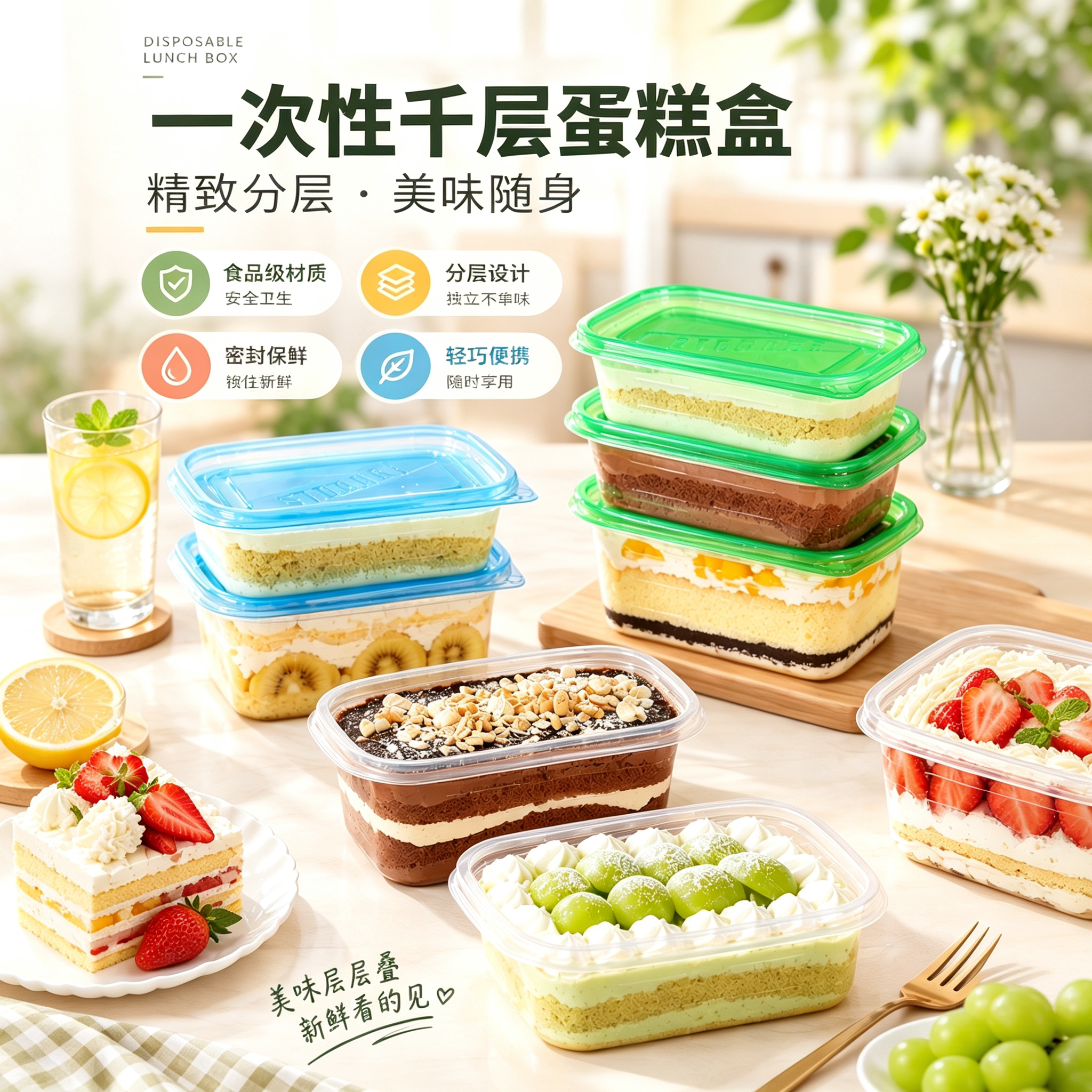 一次性千层蛋糕盒食品级密封加厚千层蛋糕豆乳慕斯甜品外卖打包盒
