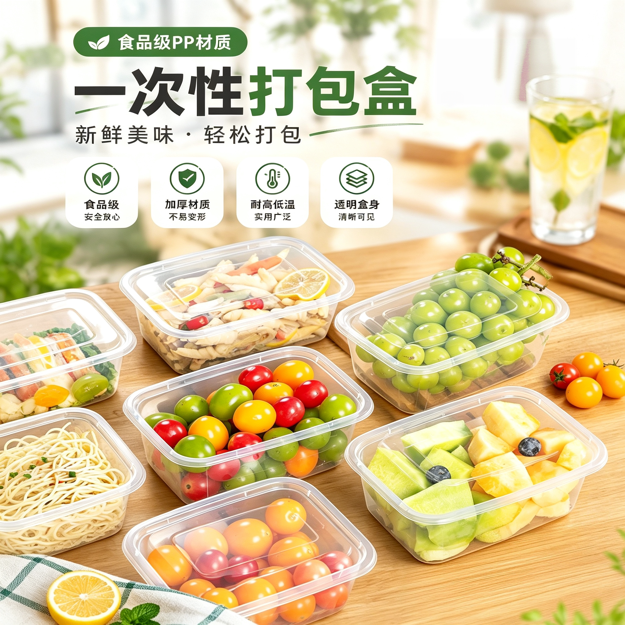 一次性餐盒食品级PP结实耐用不易变形卤味凉菜小吃便当外卖打包盒