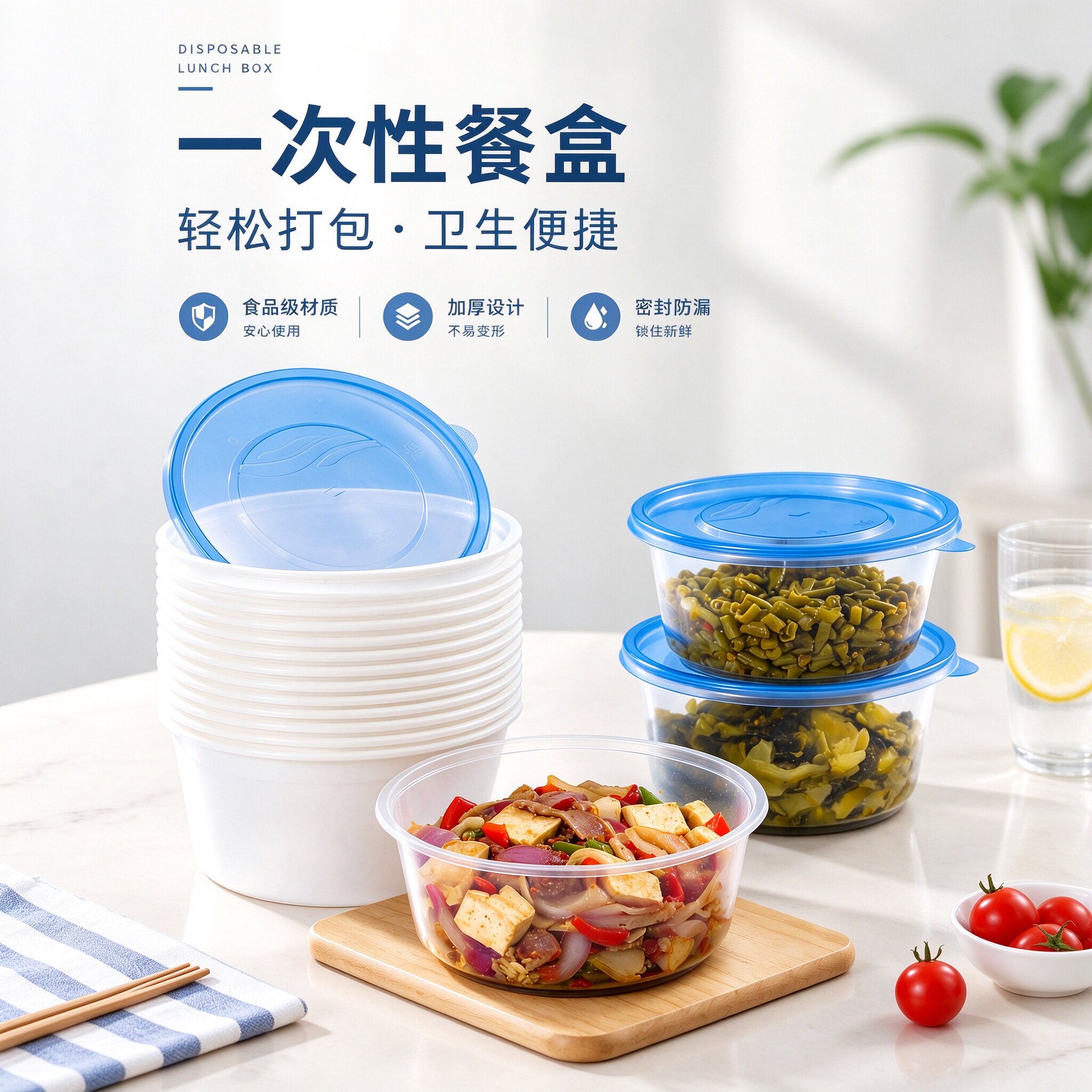 一次性圆形餐盒食品级加厚耐温密封锁鲜水果捞甜品冰粉外卖打包盒