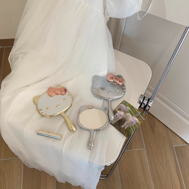 小众立体可爱卡通kt猫折叠手持随身镜便携补妆镜化妆镜高颜值