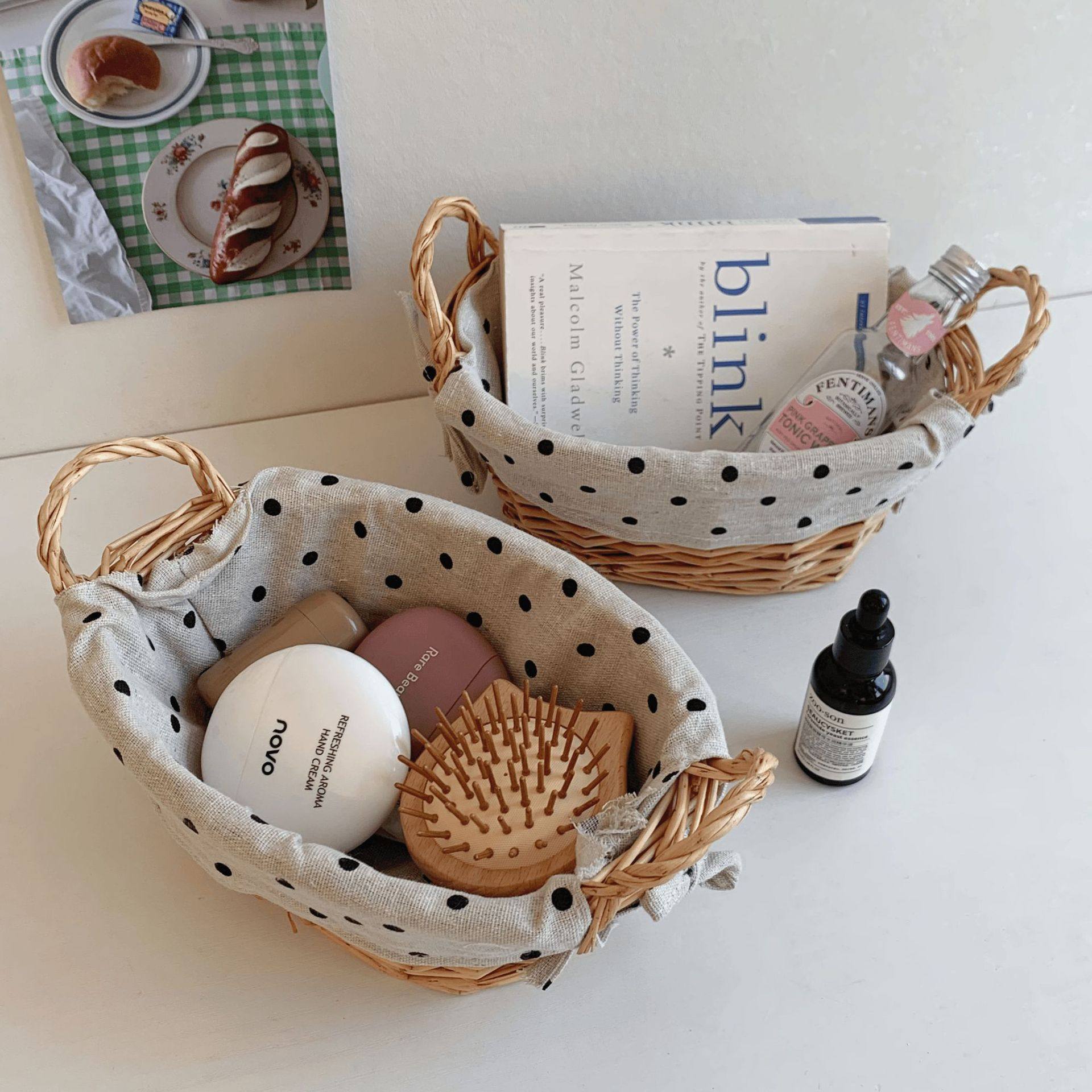 布艺藤编收纳筐家用玄关桌面杂物收纳篮子卫生间洗漱台整理收纳篮,收纳整理,收纳筐,淘宝优惠券,粉丝福利购,淘宝优惠卷