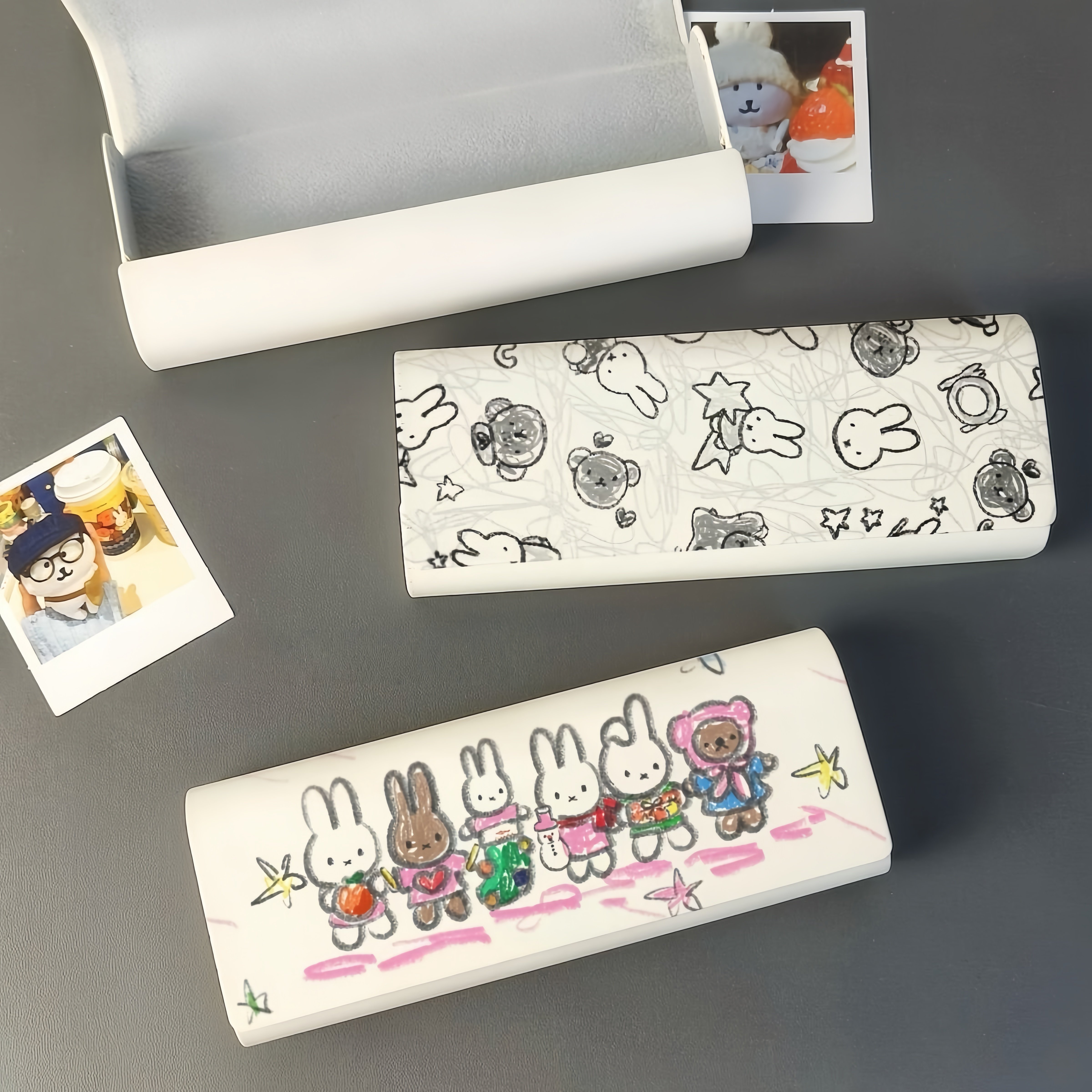 铅笔画米菲兔眼镜盒磁吸式学生高颜值近视眼镜收纳盒墨镜便携pu皮