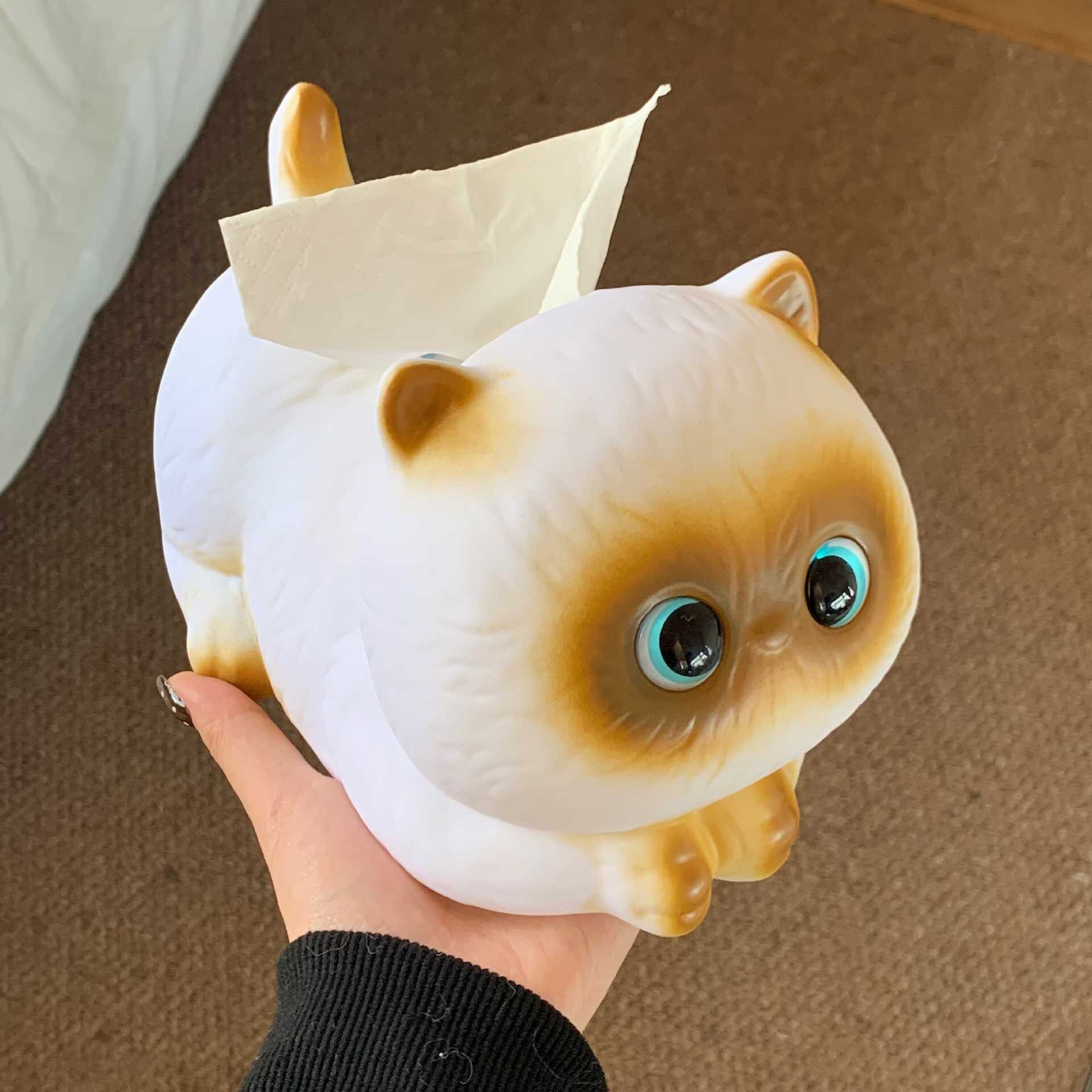 卡通暹罗猫咪纸巾盒客厅桌面抽纸盒家用高端摆件创意餐巾纸盒新款
