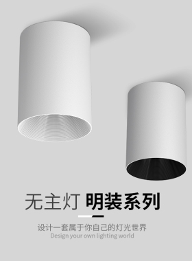 明装长桶圆形筒灯led防眩射灯北欧客厅卧室过道免开孔吸顶无主灯