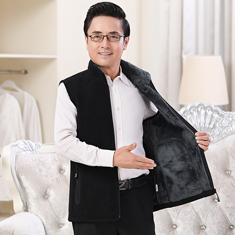 爸爸装春秋季无袖立领马甲夹大码