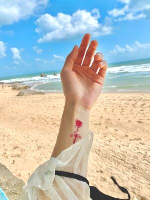 粉色玫瑰纹身贴度假防水贴纸手臂